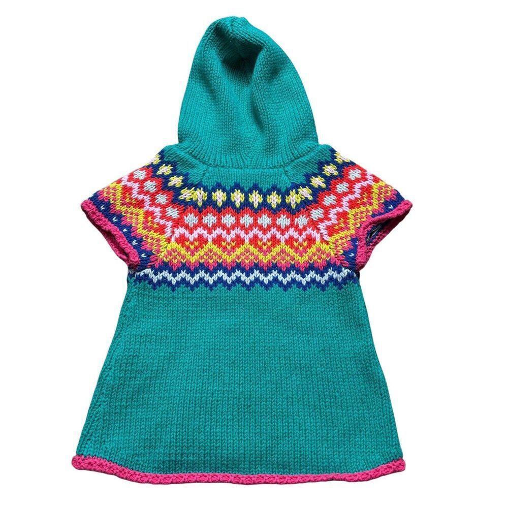 United Colors of Benetton Rainbow Embroidered Floral Fair Isle Girl Sweater 6-9m - Picture 2 of 10
